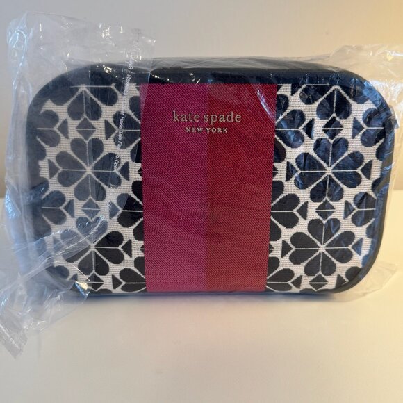 NWT Spade Flower Jacquard Stripe Medium Camera Bag Black, Cream, Pink - So Cute! - Picture 5 of 5